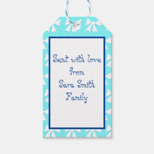 Simple Aqua Blue en White Bow Pattern Label Cadeaulabel (Voorkant)