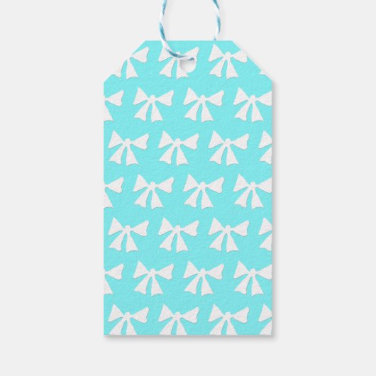 Simple Aqua Blue en White Bow Pattern Label Cadeaulabel (Achterkant)