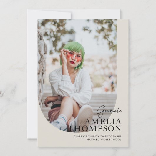 Simple Arch Light Beige Photo Collage Afstuderen Aankondiging (Voorkant)