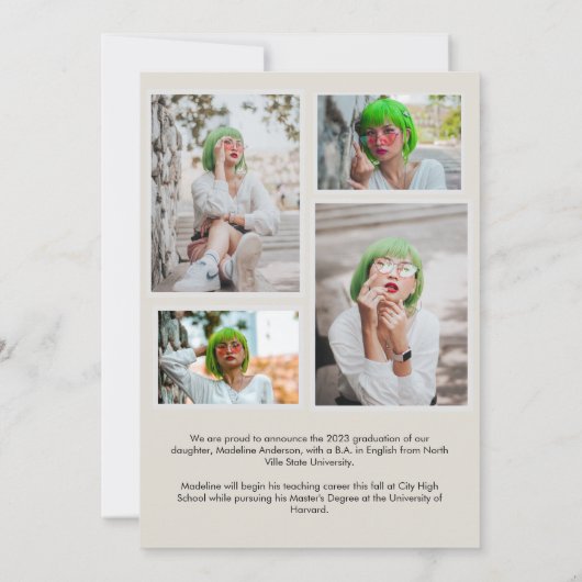 Simple Arch Light Beige Photo Collage Afstuderen Aankondiging (Achterkant)