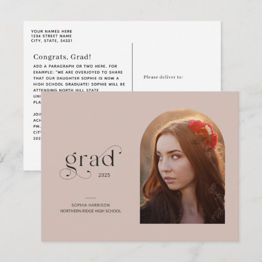 Simple Arch Photo Faded Blush Afstuderen Briefkaart (Voorkant / Achterkant)