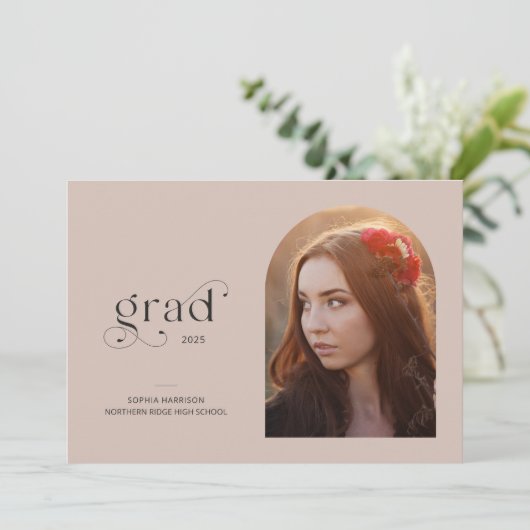 Simple Arch Photo Faded Blush Graduparty Kaart (Staand voorkant)