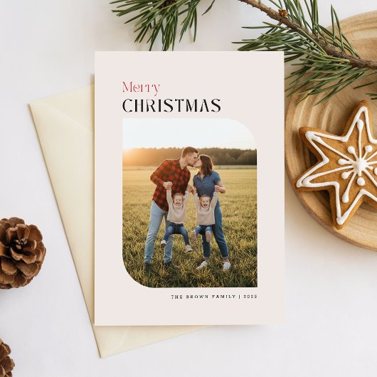 Simple Arch Photo Family Name Christmas Wishes Feestdagenkaart