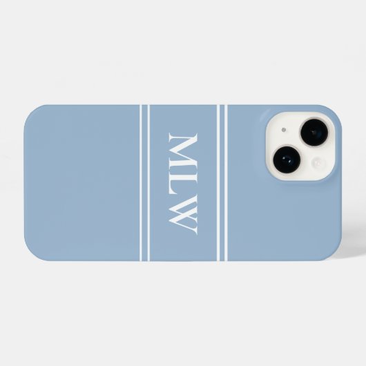 Simple Baby Blue en White Monogramed iPhone Hoesje (Achterkant horizontaal)
