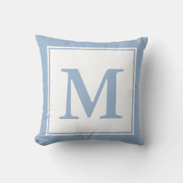 Simple Baby Blue en White Monogramed Kussen