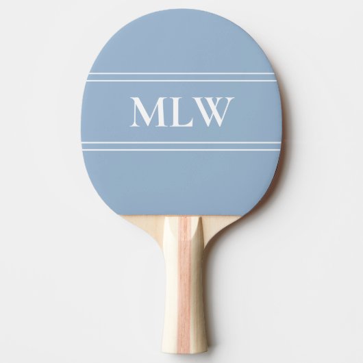 Simple Baby Blue en White Monogramed Tafeltennisbatje (Voorkant)