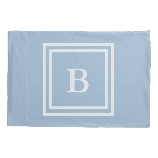 Simple Baby Blue en White Monogramm Kussensloop (Achterkant)