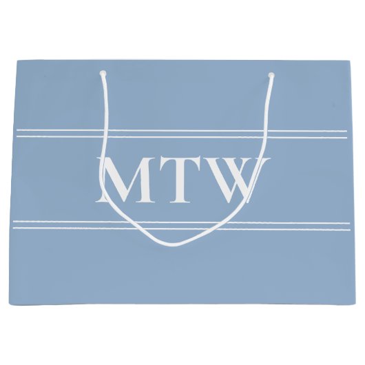 Simple Baby Blue met wit monogram Groot Cadeauzakje (Voorkant)