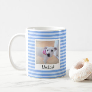 Simple Baby Blue Striped Naam en foto toevoegen Koffiemok