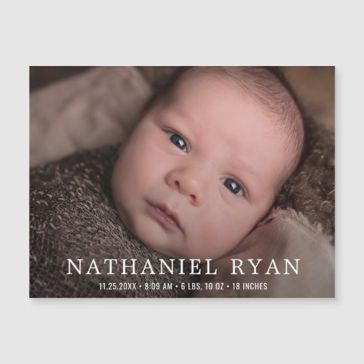 Simple Baby Boy Foto geboorteaankondiging Magnet Magnetische Uitnodiging (Voorkant)