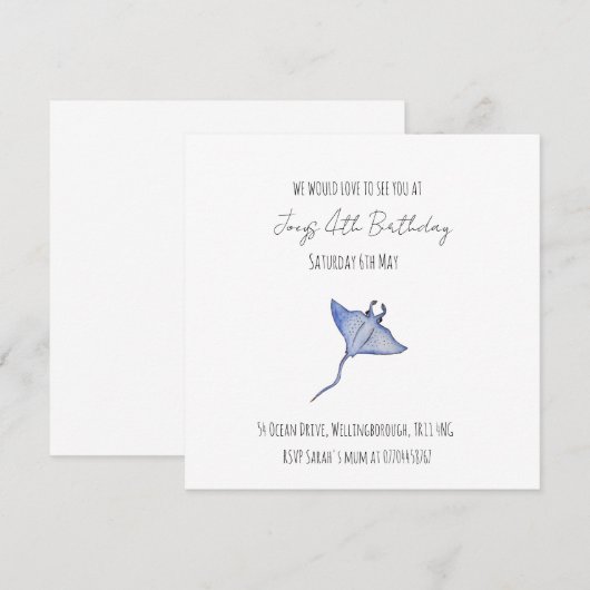 Simple Baby Boy Ocean Birthday Manta Ray Kaart (Voorkant / Achterkant)