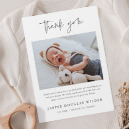Simple Baby Photo Birth Stats Thank You Card