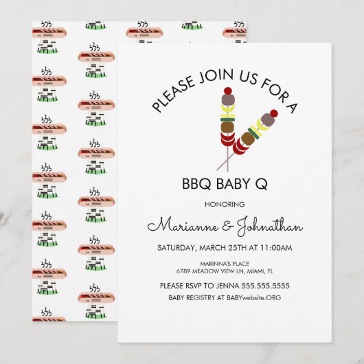 Simple Baby shower BBQ Baby Q Kabobs Kaart (Voorkant / Achterkant)