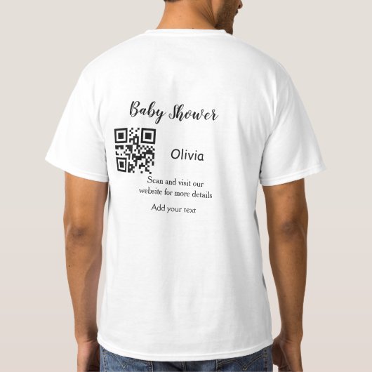 Simple baby shower website QR add name det T-shirt (Achterkant)