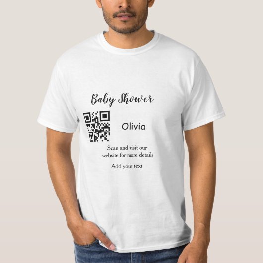 Simple baby shower website QR add name det T-shirt (Voorkant)