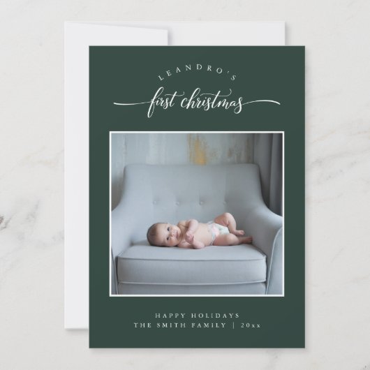 Simple Baby's eerste kerstfoto groen Feestdagenkaart (Voorkant)