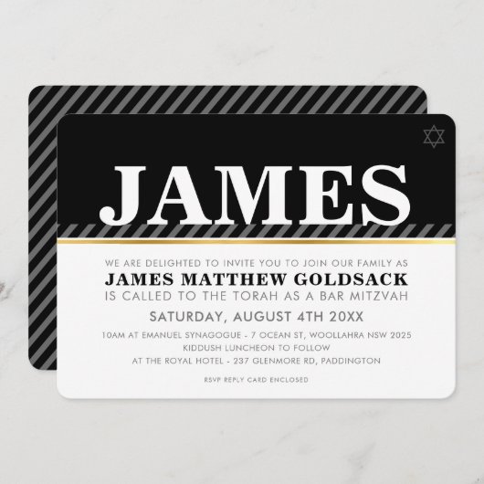 SIMPLE BAR MITZVAH moderne joodse ster zwart wit Kaart (Voorkant / Achterkant)