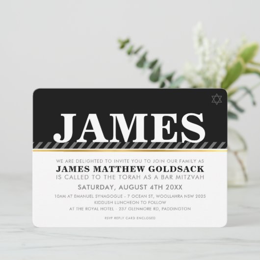 SIMPLE BAR MITZVAH moderne joodse ster zwart wit Kaart (Staand voorkant)