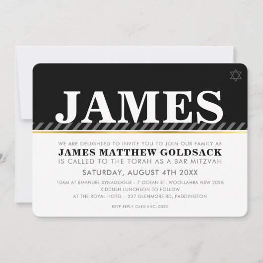 SIMPLE BAR MITZVAH moderne joodse ster zwart wit Kaart (Voorkant)