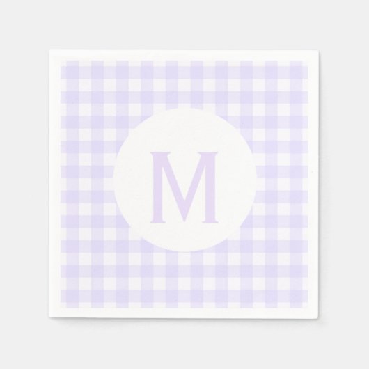 Simple Basic Bleek Lavender Gingham Monogram Servetten (Voorkant)
