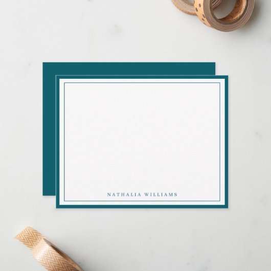 Simple Basic Dark Teal Border Stationery Notitiekaartje (Voorkant / Achterkant in situ)