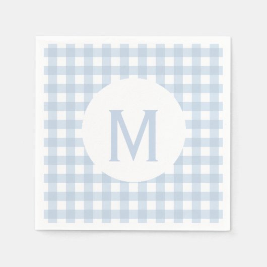 Simple Basic Faded Denim Blue Gingham Monogram Servetten (Voorkant)