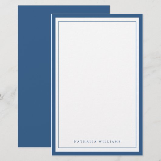 Simple Basic Navy Blue Border Stationery Briefpapier (Voorkant / Achterkant)