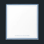Simple Basic Navy Blue Border Stationery Notitieblok<br><div class="desc">Elevate your correspondence with this simple and elegant navy blue border stationery notepad. Designed for a timeless and sophisticated look, this card features a clean white background framed by a classic navy blue border, making it perfect for personal or professional use. Whether you're writing thank-you notes, personal messages, or business...</div>
