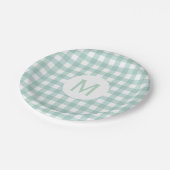 Simple Basic Sage Green Gingham Monogram Papieren Bordje (Gekanteld)