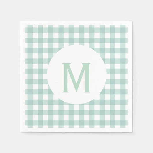 Simple Basic Sage Green Gingham Monogram Servetten (Voorkant)