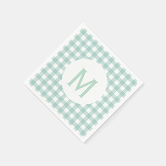 Simple Basic Sage Green Gingham Monogram Servetten (Hoek)
