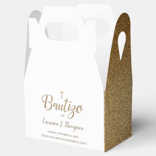Simple Bautizo Gold White Cross Spaans bedankt Bedankdoosjes (Geopend)