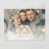 Simple Be Merry Heart Cute Script Gold photo Feestdagenkaart (Voorkant)