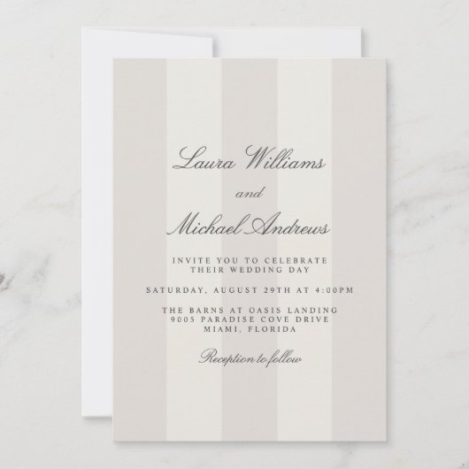 Simple Beach Sand Cabana Stripes Wedding Kaart (Voorkant)