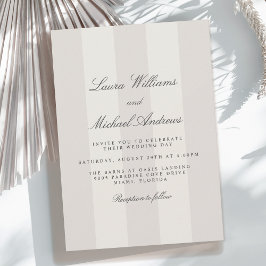 Simple Beach Sand Cabana Stripes Wedding Kaart