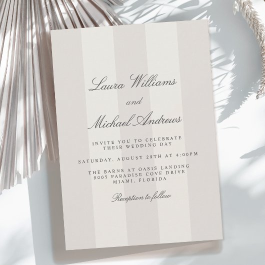 Simple Beach Sand Cabana Stripes Wedding Kaart