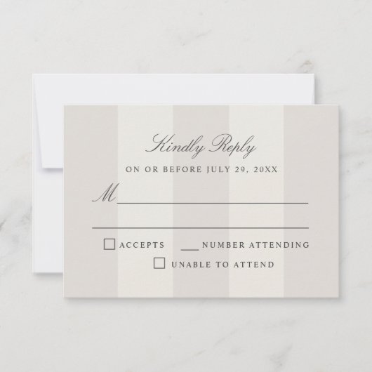 Simple Beach Sand Cabana Stripes Wedding RSVP (Voorkant)