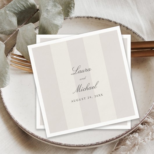 Simple Beach Sand Neutral Cabana Stripes Wedding Servet