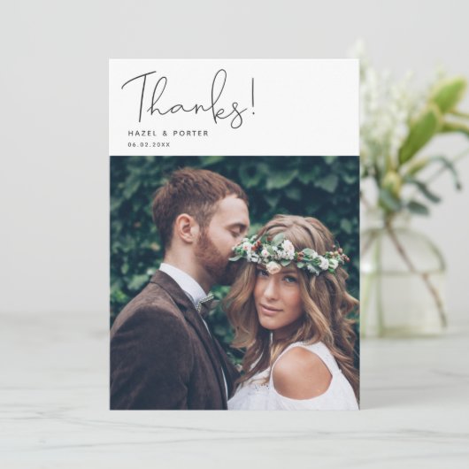 Simple Bedankt Script Modern Weddenfoto (Staand voorkant)