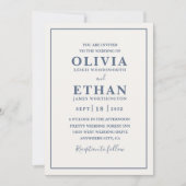 Simple Beige Dusty Blue Minimalist Border Wedding Kaart (Voorkant)