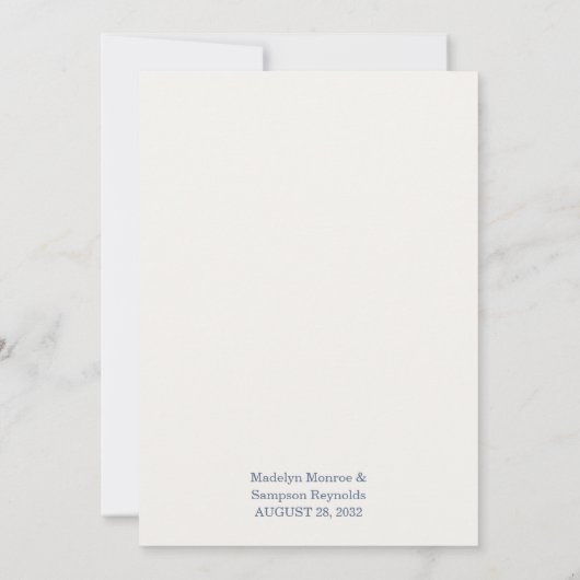 Simple Beige Dusty Blue Minimalist Border Wedding  Kaart (Achterkant)