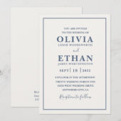 Simple Beige Dusty Blue Minimalist Border Wedding  Kaart (Voorkant / Achterkant)