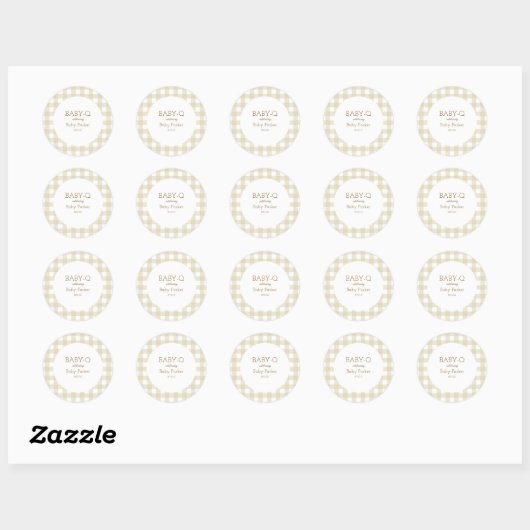 Simple Beige Gingham Baby Shower Sticker (Vel)