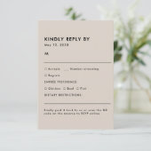 Simple Beige Meal Choice Wedding RSVP Card (Staand voorkant)