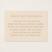 Simple beige minimalist Care Instruction Card Visitekaartje (Voorkant)