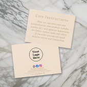 Simple beige minimalist Care Instruction Card Visitekaartje