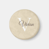Simple Beige Waterverf Monogram Name Magnet (Voorkant)