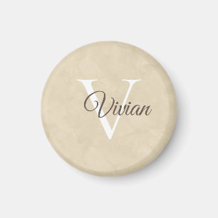 Simple Beige Waterverf Monogram Name Magnet