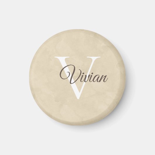 Simple Beige Waterverf Monogram Name Magnet (Voorkant)