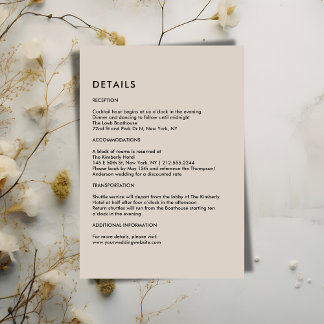 Simple Beige Wedding Details  Informatiekaartje